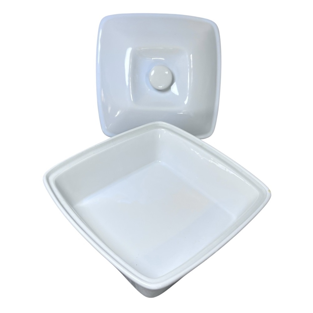 Banquet White Ceramic Casserole Baking Dish with Lid & Scrollwork Metal Stand - Picture 2 of 10